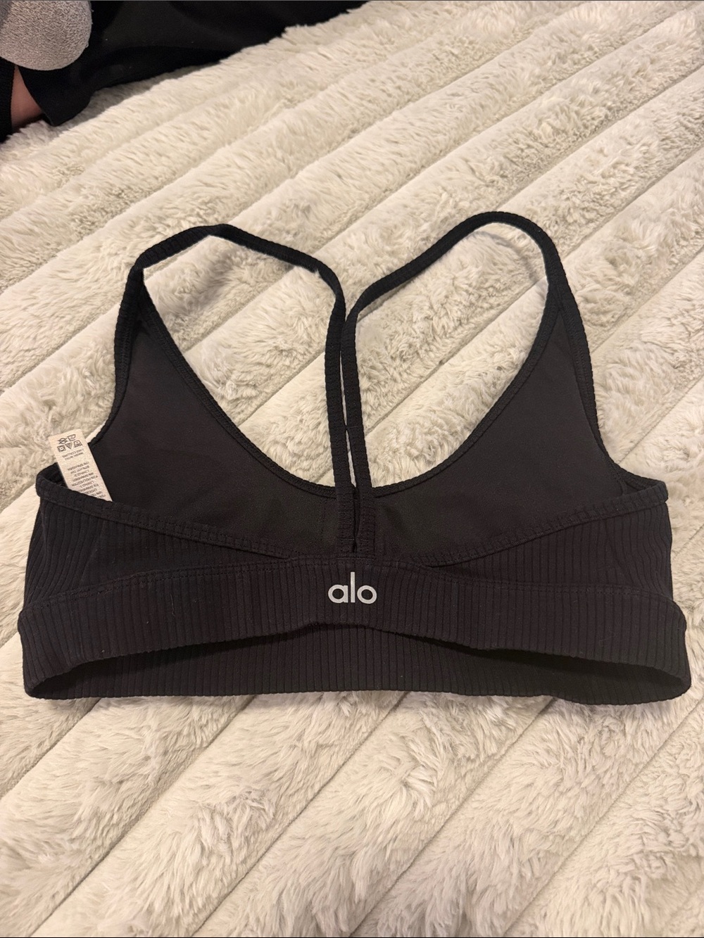 ALO Yoga Black Ribbed Sports Bra with Thin Straps
